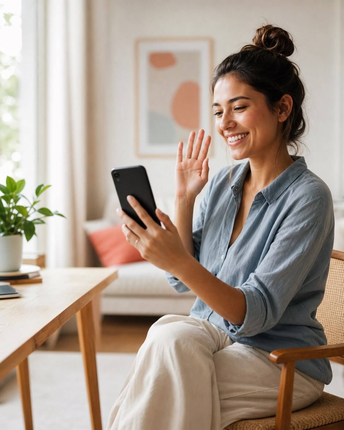 A person connecting on video